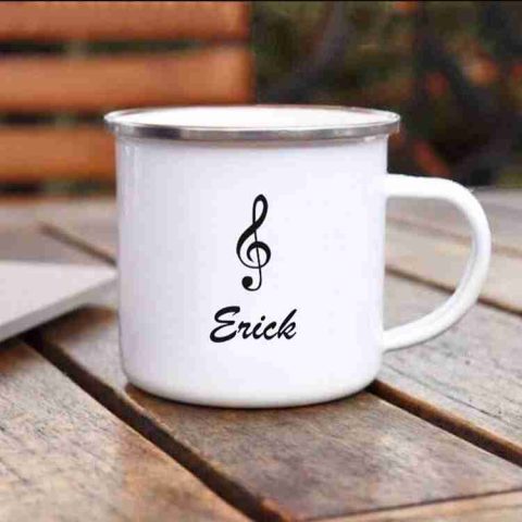 Bodelei Taza personalizada blanca borde plateado