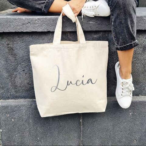 bolso de tela personalizado con bolsillo plata
